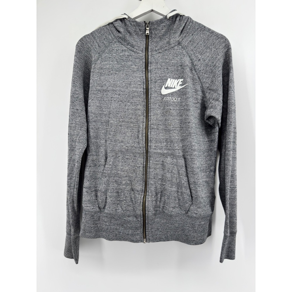 Nike Sportswear Gym Vintage Full Zip Hoodie Heathered Grey Just Do It Womens M